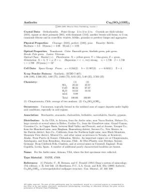 Antlerite Cu3(SO4)(OH)4 C 2001-2005 Mineral Data Publishing, Version 1