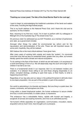 National Press Club Address 24 October 2017 by the Hon Peter Garrett AM