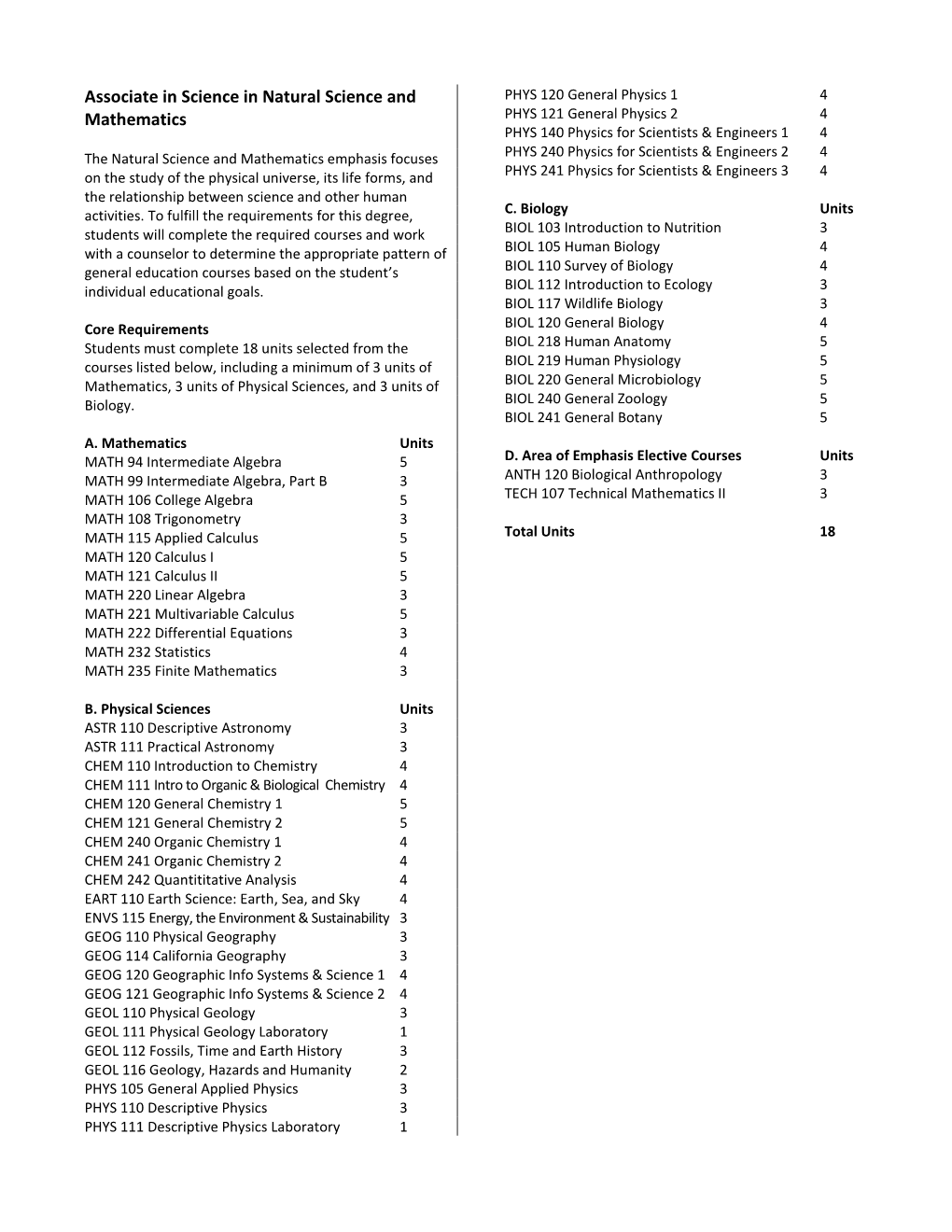 Natural Science and Mathematics