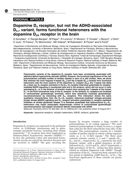 Dopamine D4 Receptor, but Not the ADHD-Associated D4.7 Variant, Forms Functional Heteromers with the Dopamine D2S Receptor in Th