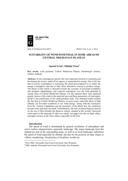 Suitability of Wind Potential in Some Areas of Central Moldavian Plateau