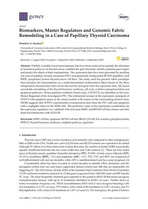 Biomarkers, Master Regulators and Genomic Fabric Remodeling in a Case of Papillary Thyroid Carcinoma