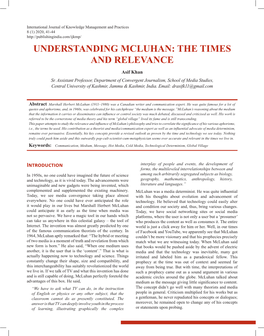 UNDERSTANDING MCLUHAN: the TIMES and RELEVANCE Asif Khan Sr