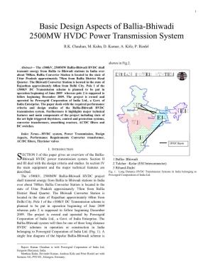 Basic Design Aspects of Ballia-Bhiwadi 2500MW HVDC Power Transmission System