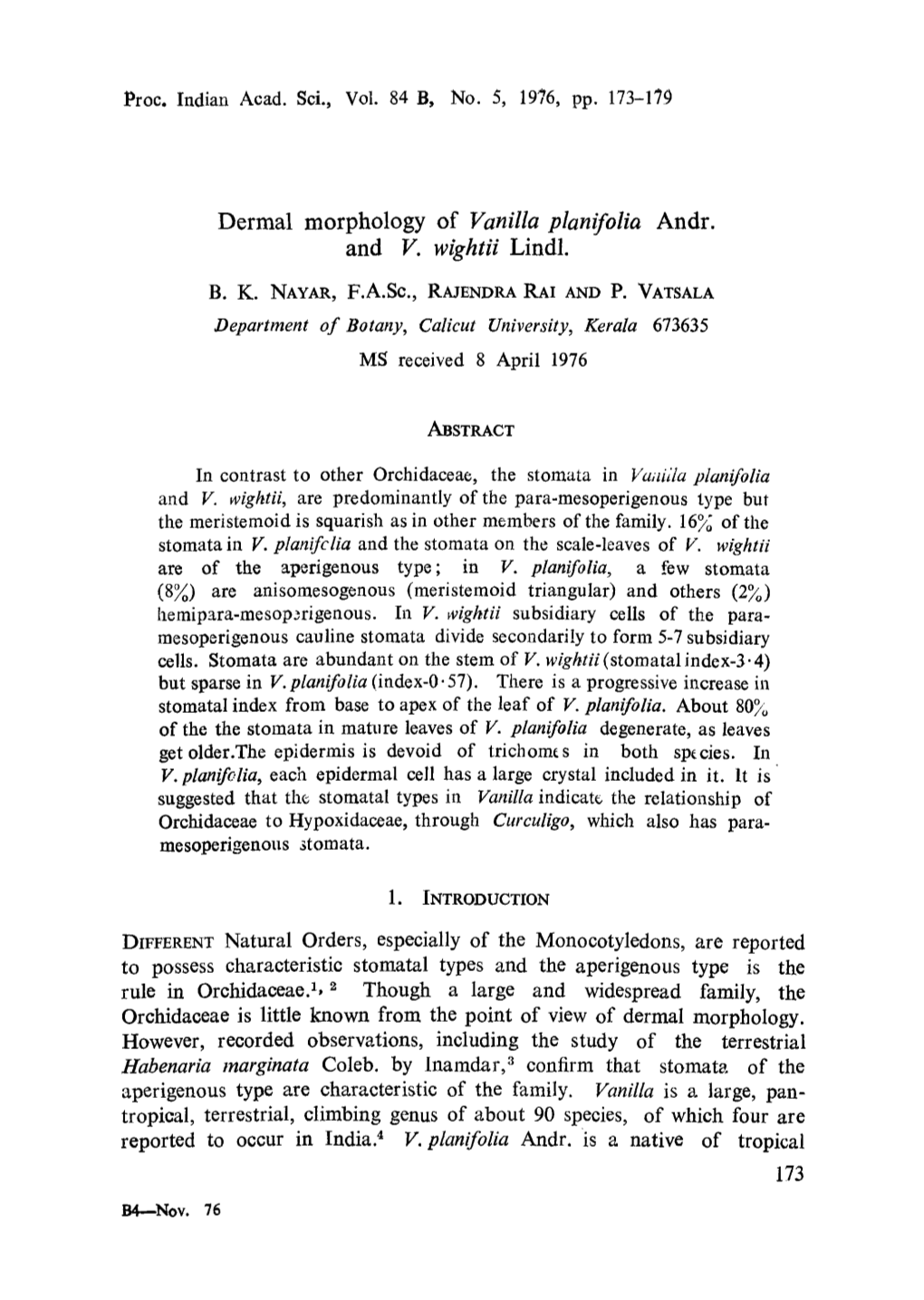 Dermal Morphology of &lt;Emphasis Type="Italic"&gt;Vanilla Planifolia