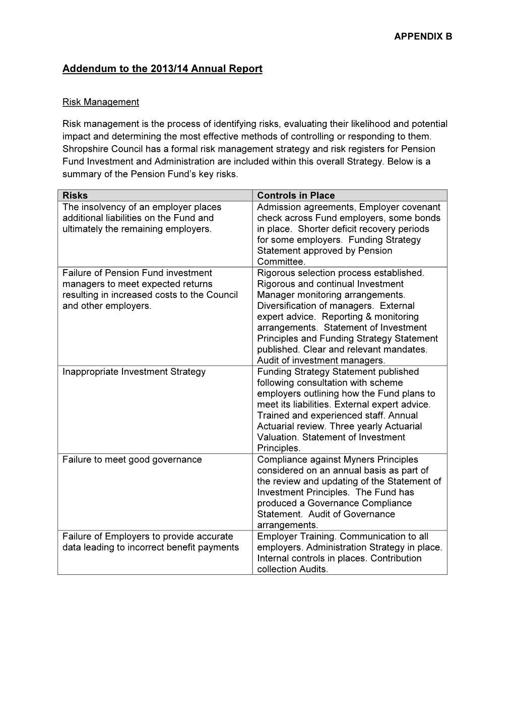 Addendum to the 2013/14 Annual Report