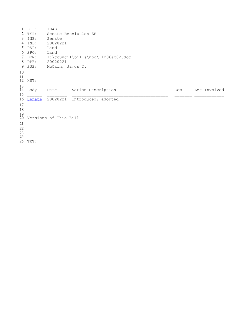 2001-2002 Bill 1043: Mccain, James T. - South Carolina Legislature Online