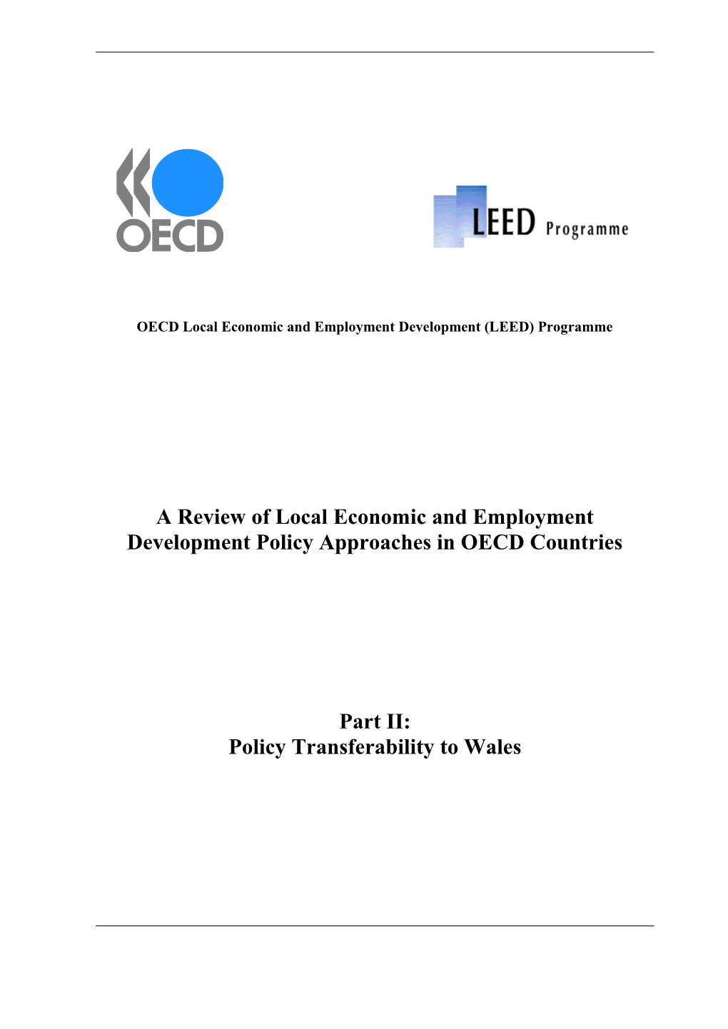 A Review of Local Economic and Employment Development Policy Approaches in OECD Countries