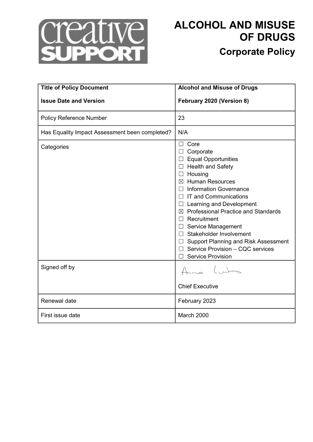 ALCOHOL and MISUSE of DRUGS Corporate Policy