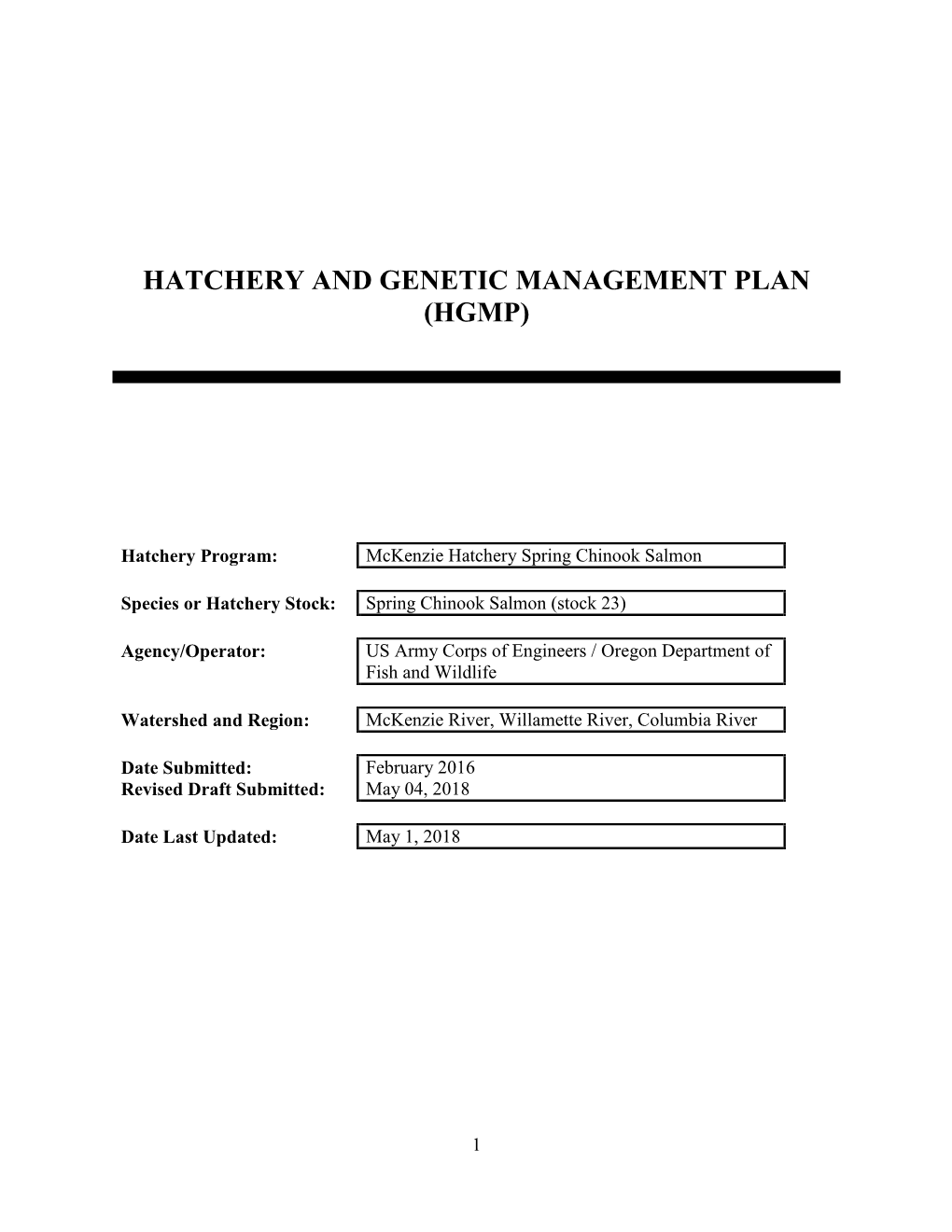 Hatchery and Genetic Management Plan (Hgmp)