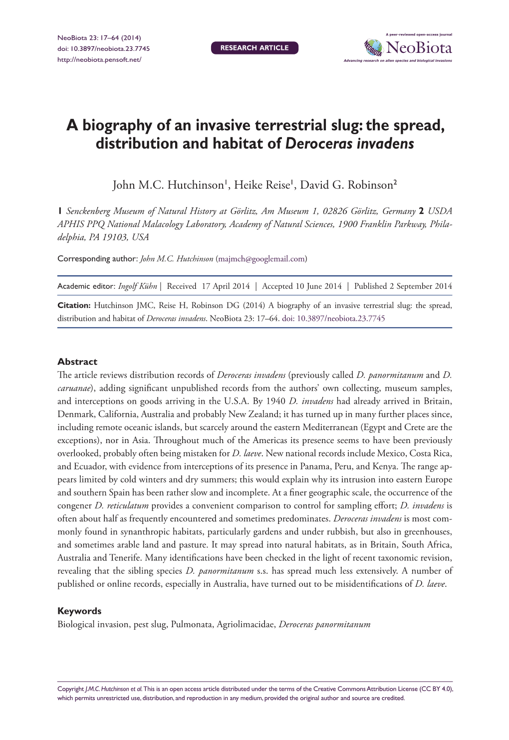 A Biography of an Invasive Terrestrial Slug: the Spread, Distribution and Habitat of Deroceras Invadens