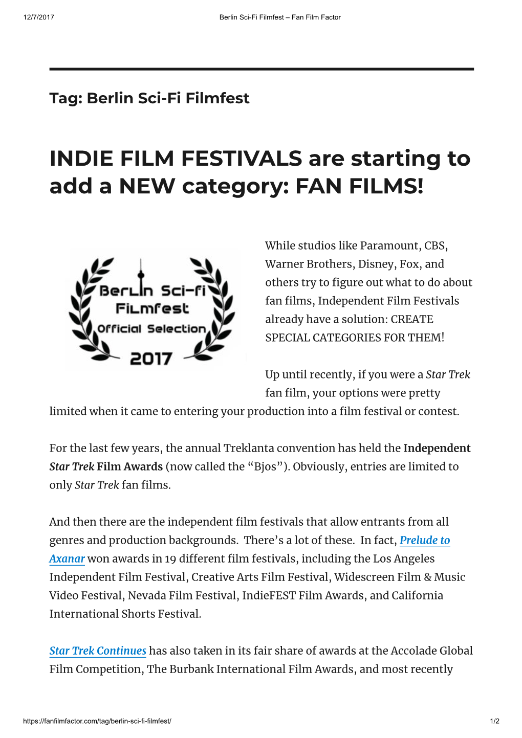 INDIE FILM FESTIVALS Are Starting to Add a NEW Category: FAN FILMS!