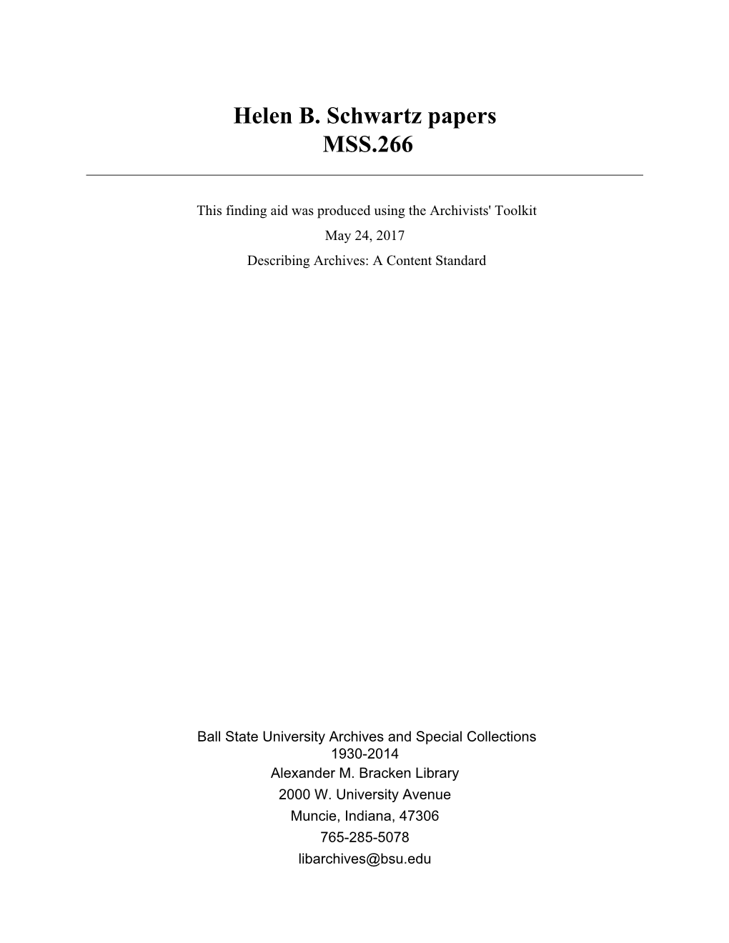 Helen B. Schwartz Papers MSS.266