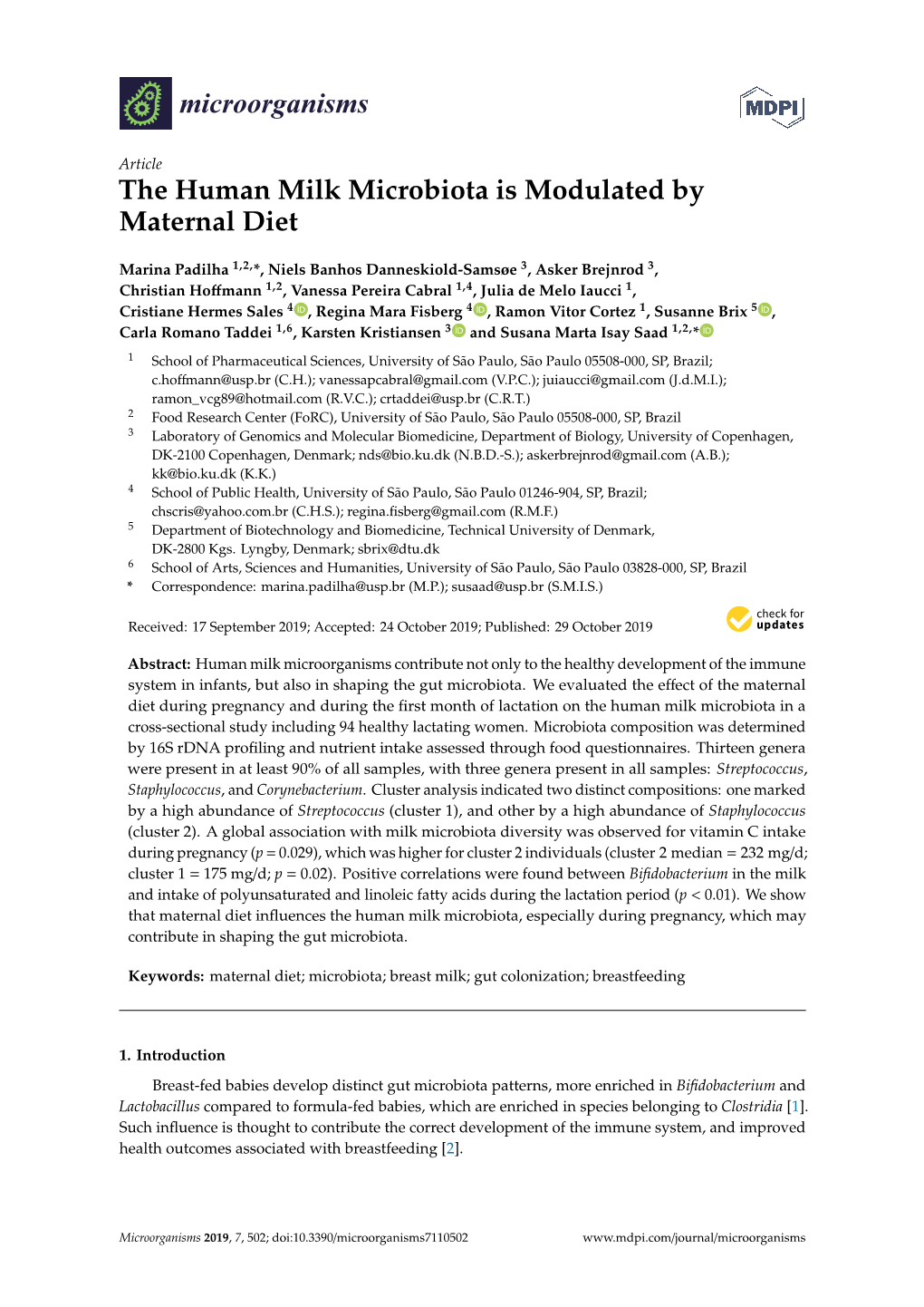 The Human Milk Microbiota Is Modulated by Maternal Diet