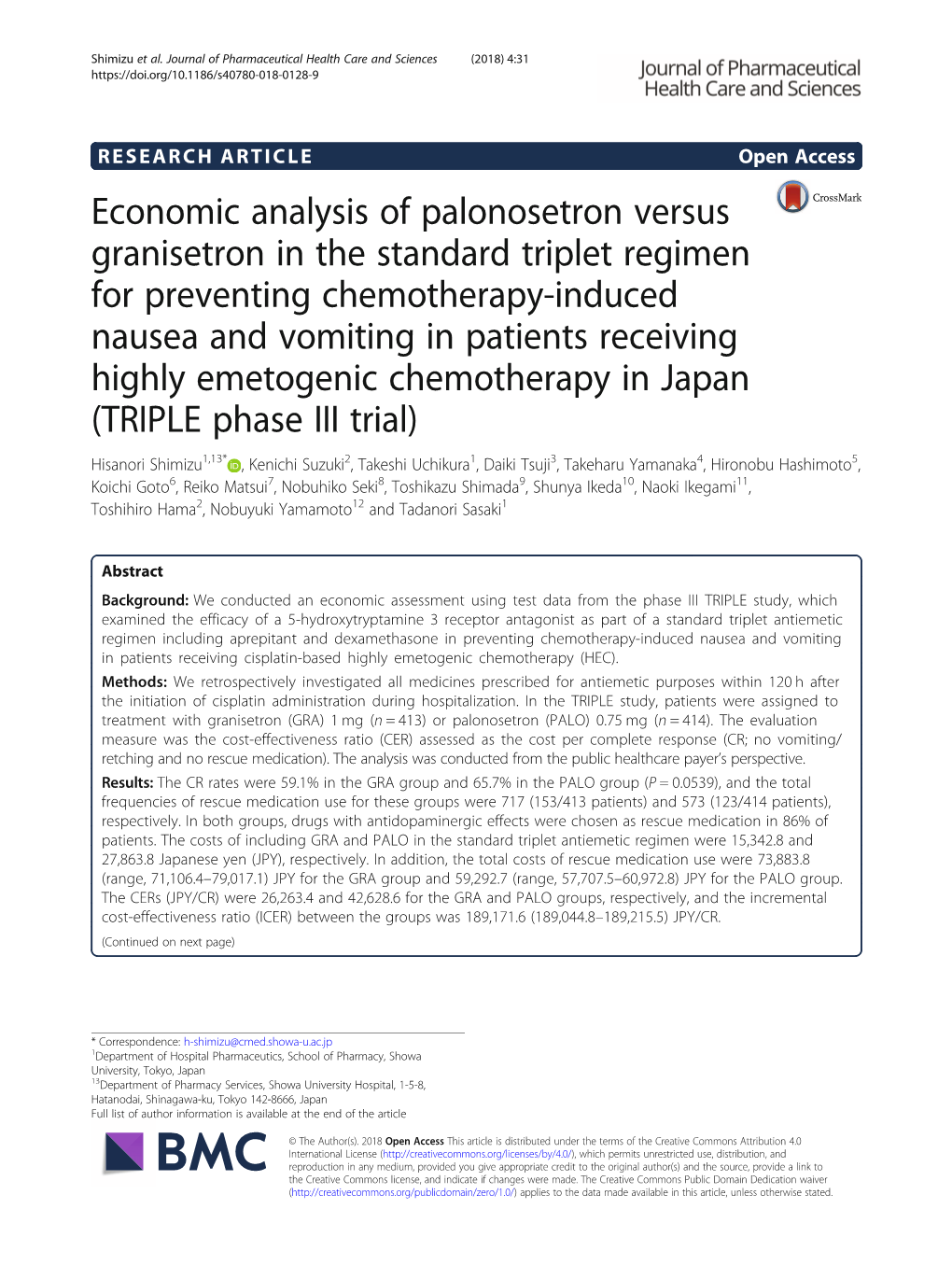 Economic Analysis of Palonosetron Versus