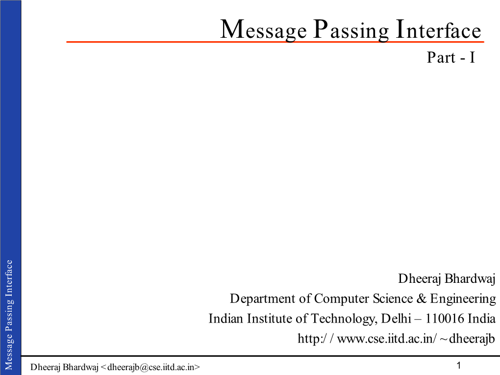 Message Passing Interface Part - I