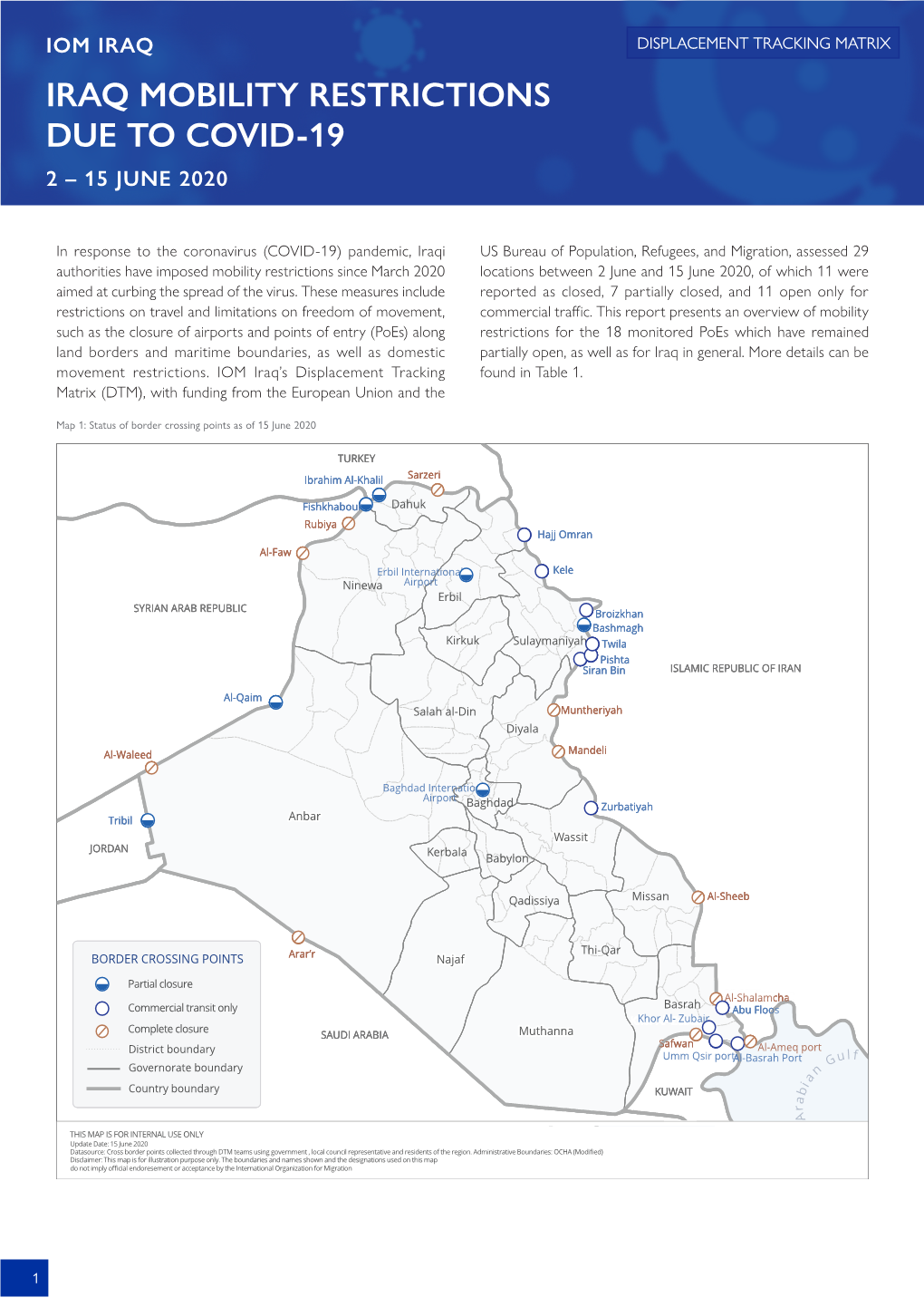 15, Jun 2020 IRAQ MOBILITY RESTRICTIONS DUE to COVID-19