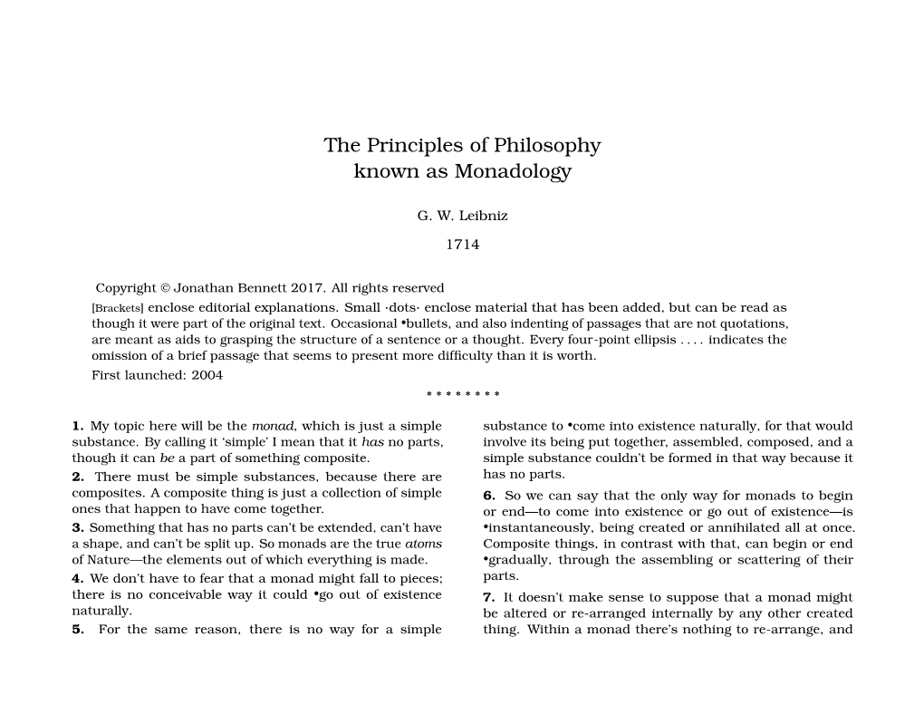 The Principles of Philosophy Known As Monadology