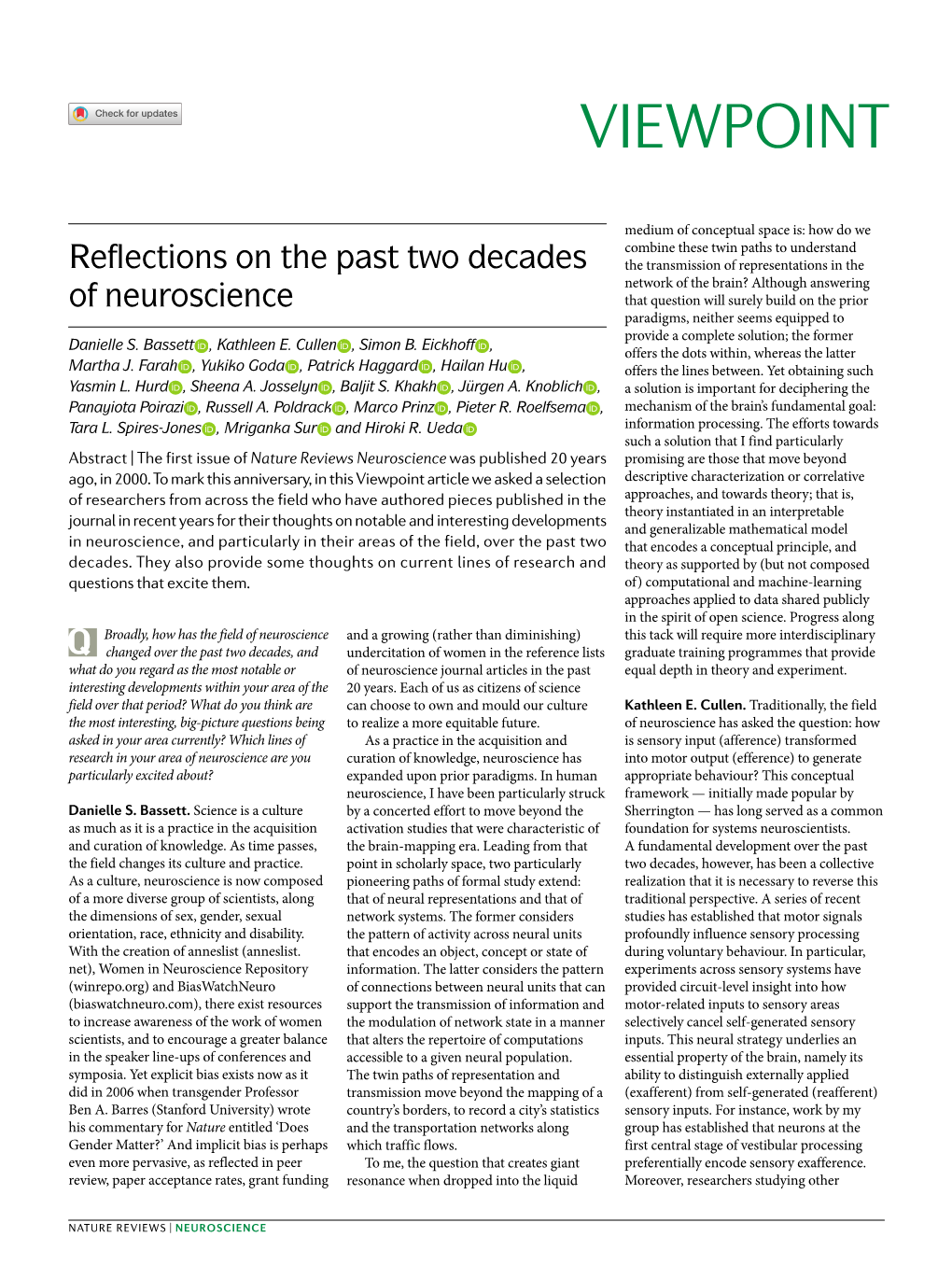 Reflections on the Past Two Decades of Neuroscience