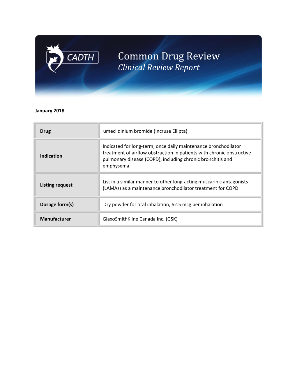 Cdr Clinical Review Report for Incruse Ellipta