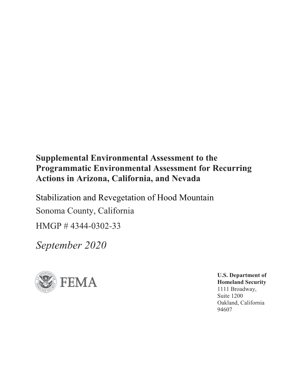 Environmental Assessment for Sonoma County, CA