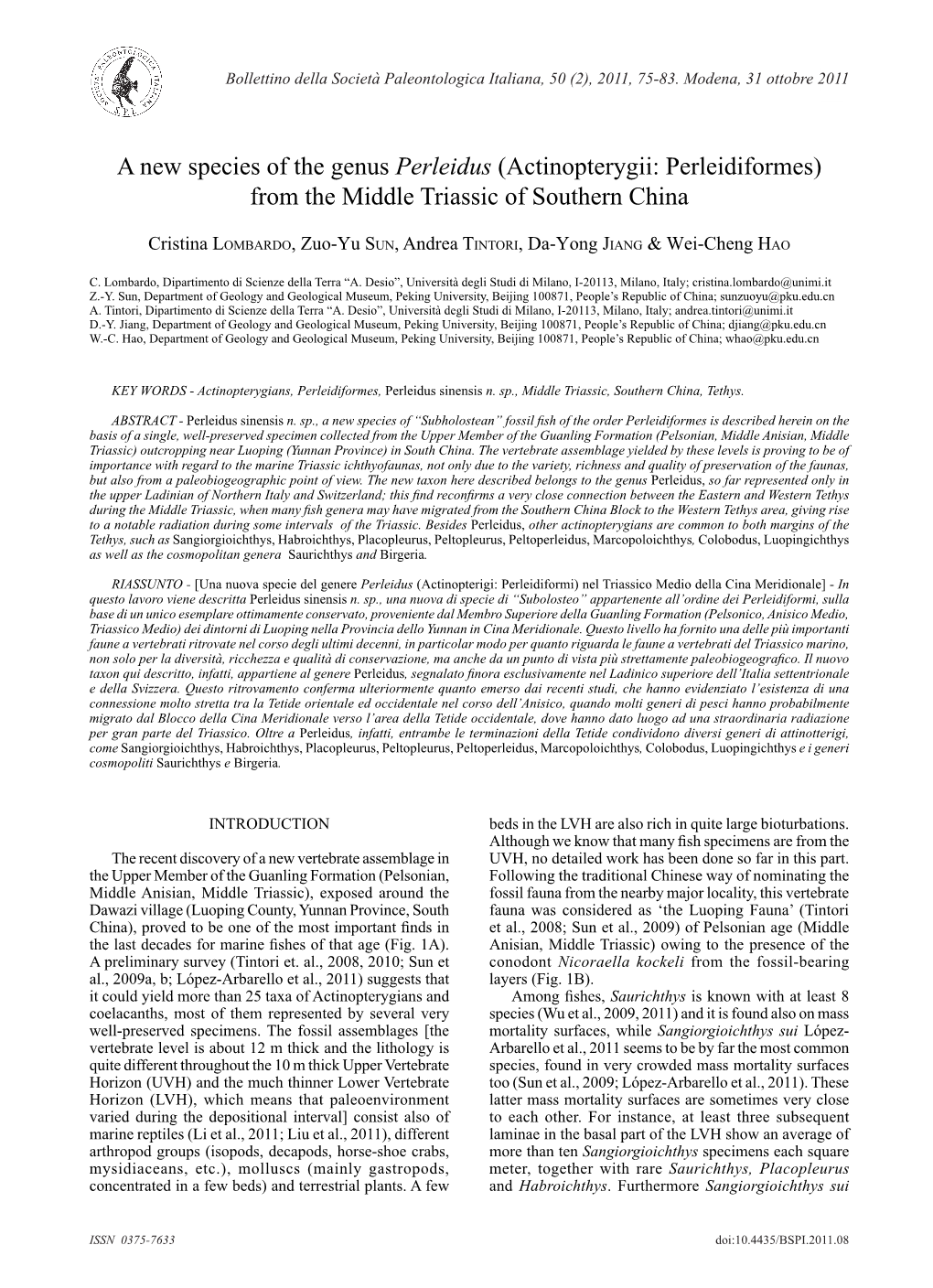 From the Middle Triassic of Southern China