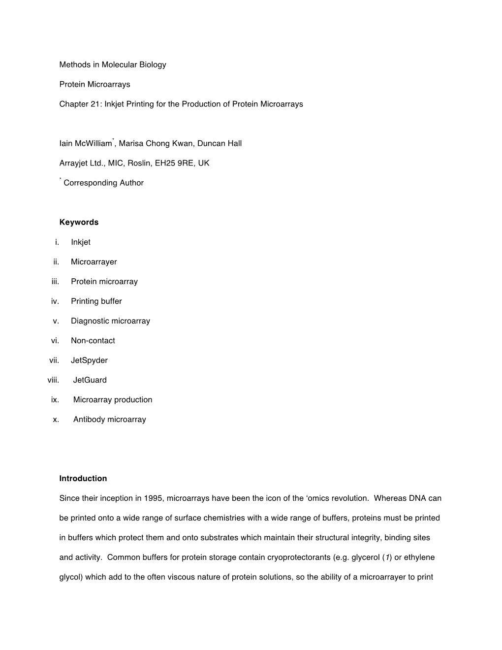 Inkjet Printing for the Production of Protein Microarrays Mcwilliam Et Al Mimb Protein Microarrays Chapter 21