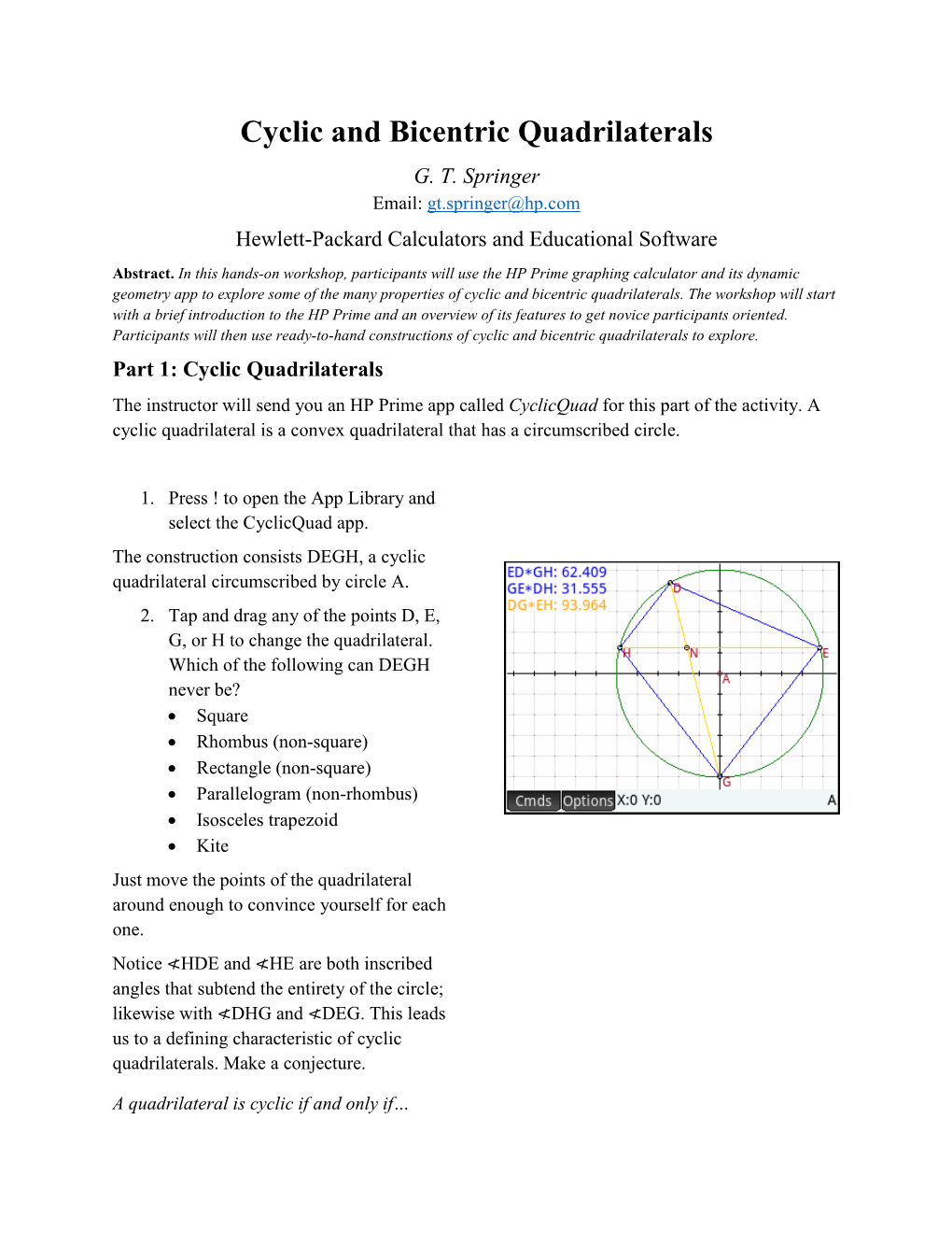 Cyclic and Bicentric Quadrilaterals G