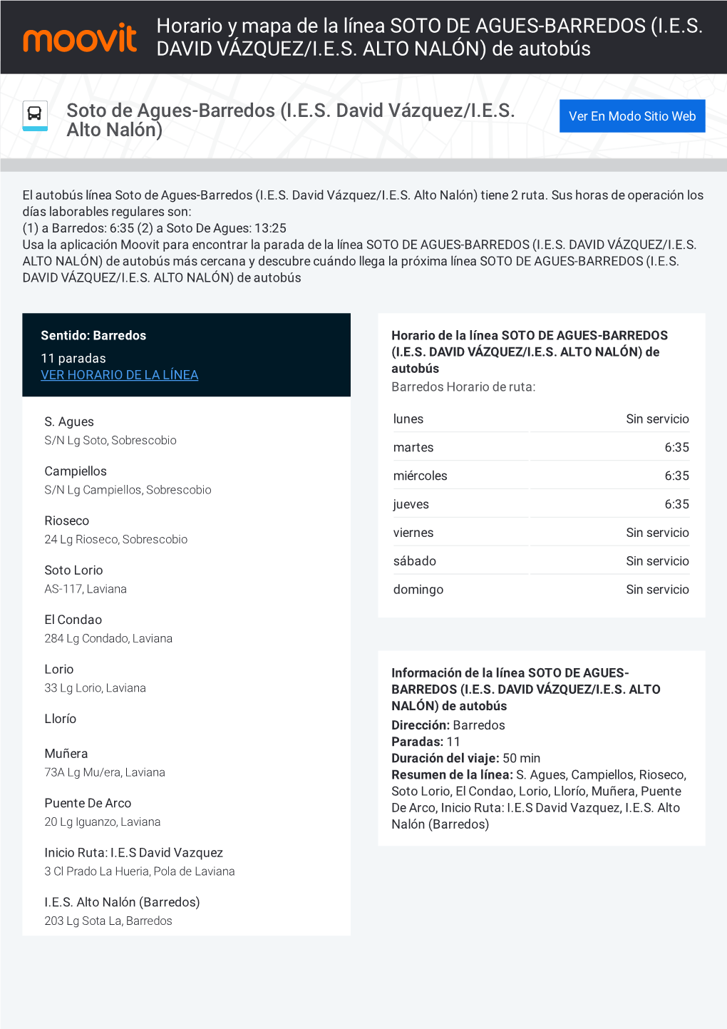 Horario Y Mapa De La Ruta SOTO DE AGUES-BARREDOS (I.E.S. DAVID
