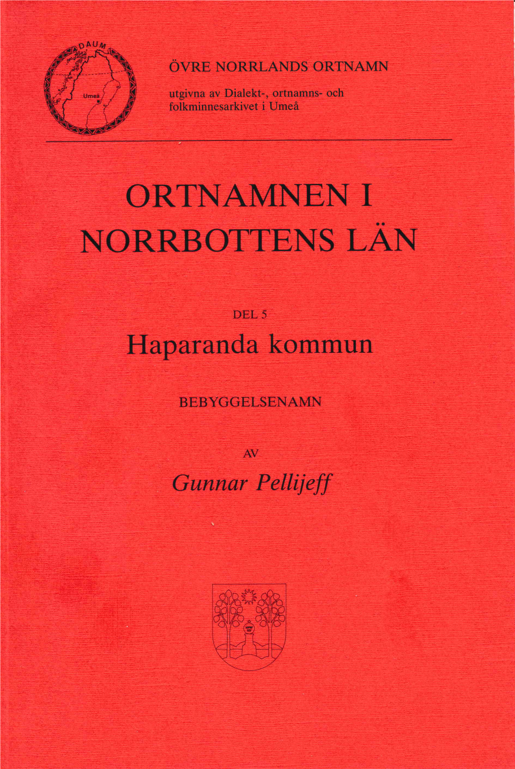 Ortnamnen I Norrbottens Län Del 5 Haparanda Kommun