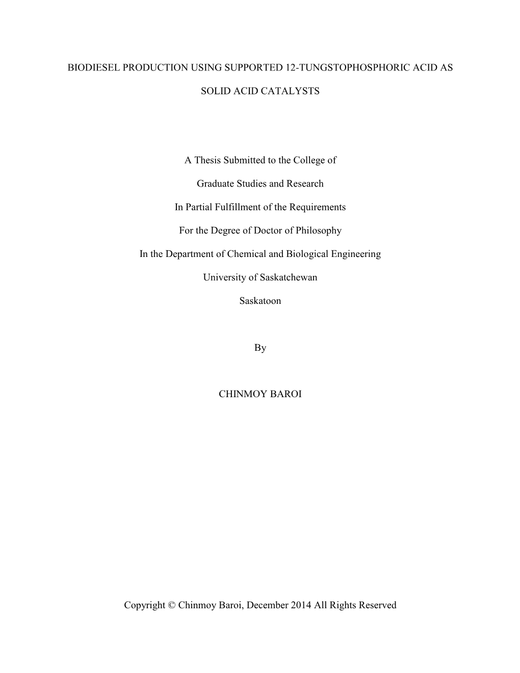 Biodiesel Production Using Supported 12-Tungstophosphoric Acid As