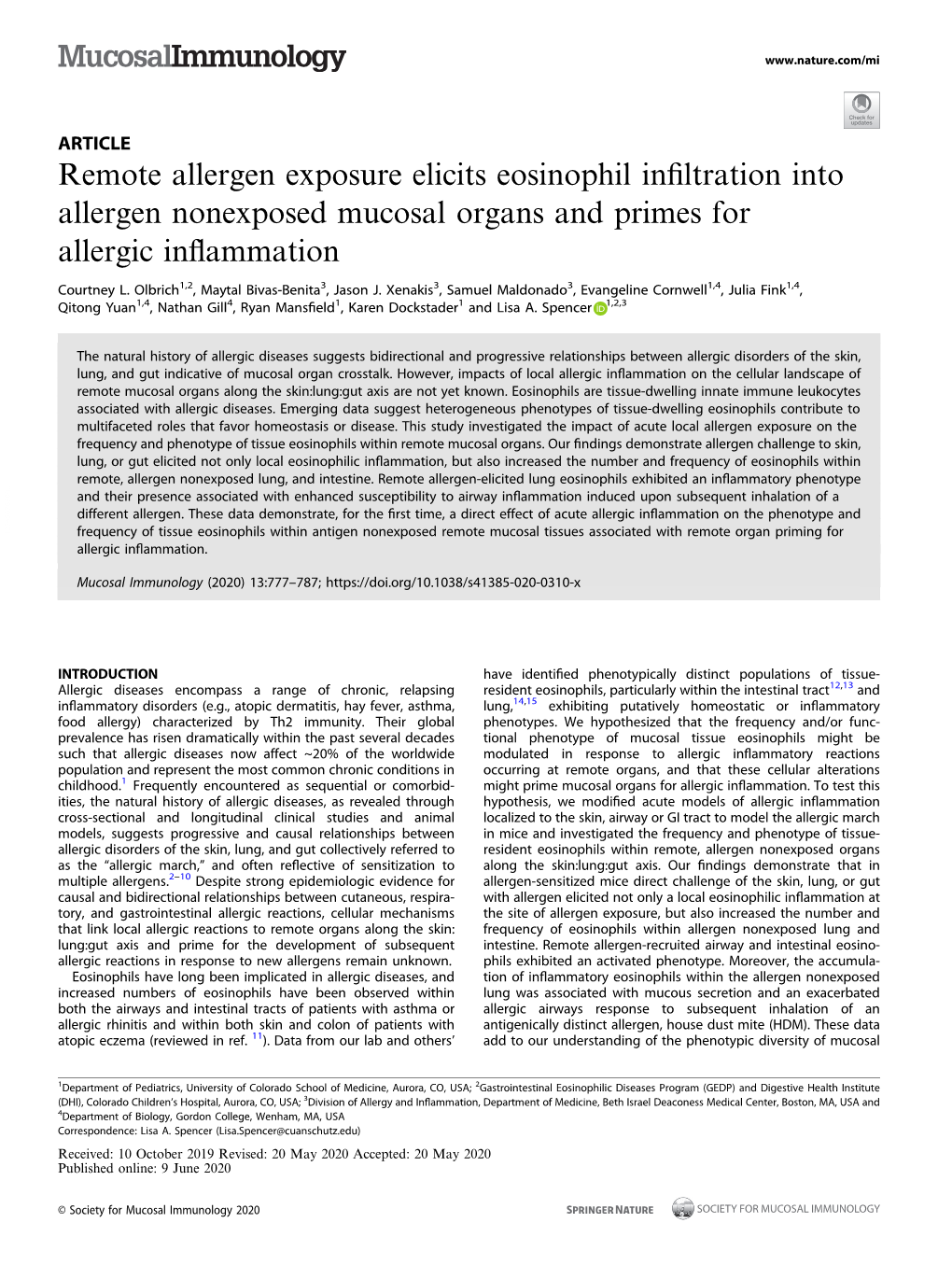 Remote Allergen Exposure Elicits Eosinophil Infiltration Into