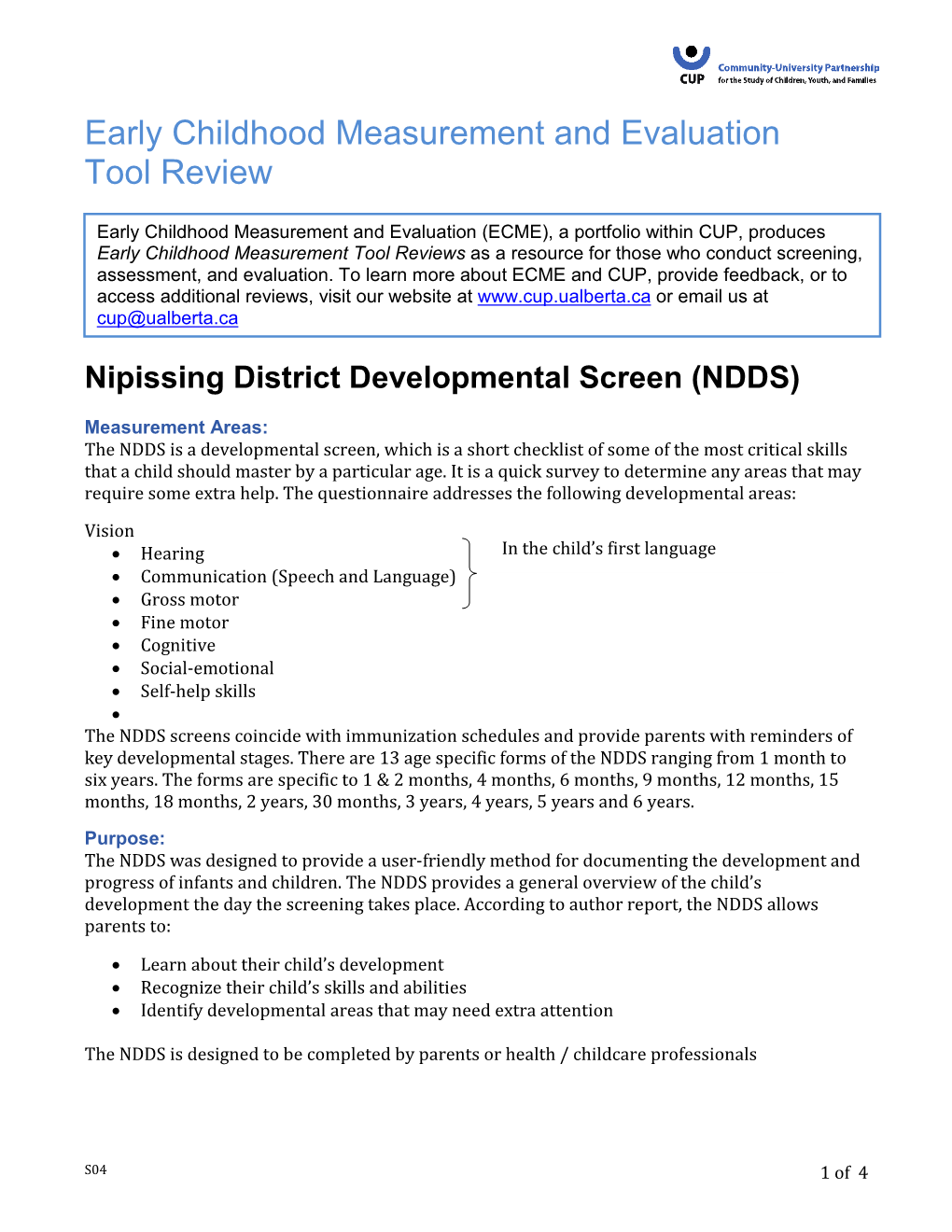 Nipissing District Developmental Screen (NDDS)