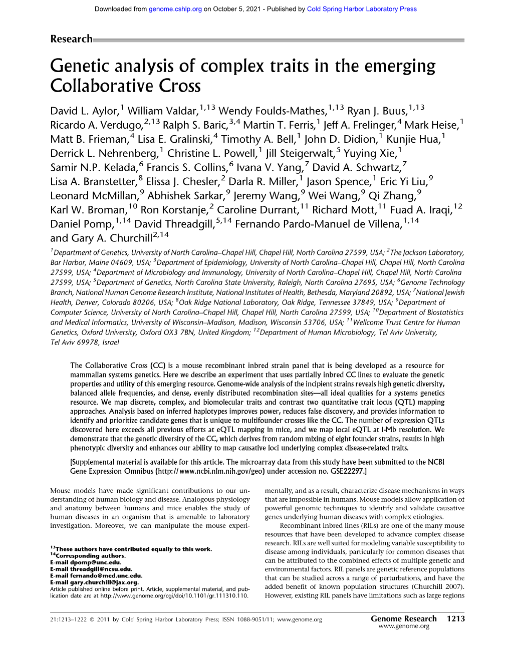 Genetic Analysis of Complex Traits in the Emerging Collaborative Cross