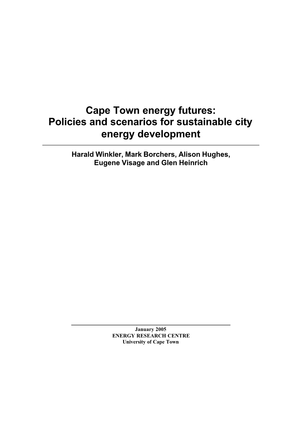 Cape Town Energy Futures: Policies and Scenarios for Sustainable City Energy Development