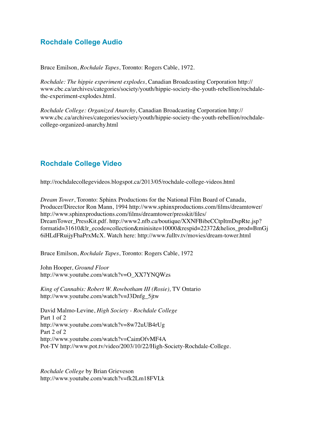 A Rochdale College Bibliography