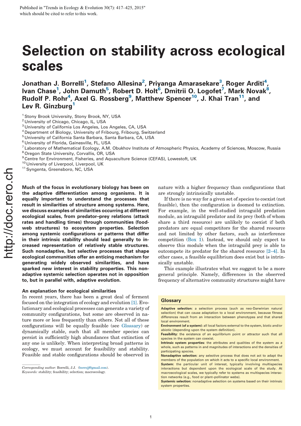 Selection on Stability Across Ecological Scales