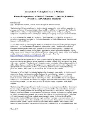 University of Washington School of Medicine Essential Requirements