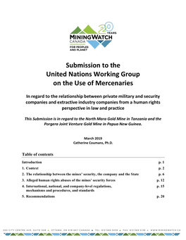 Submission to the United Nations Working Group on the Use of Mercenaries