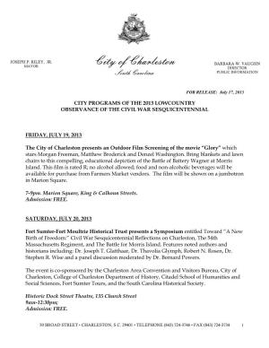 City Programs of the 2013 Lowcountry Observance of the Civil War Sesquicentennial