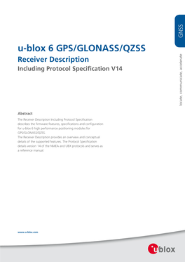 U-Blox 6 GPS/GLONASS/QZSS Receiver Description Including Protocol Specification V14