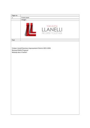 Page No. 1 Front Cover Images Text Ymlaen Llanelli Business Improvement District 2021-2026 Renewal Ballot Proposal Nobody Do