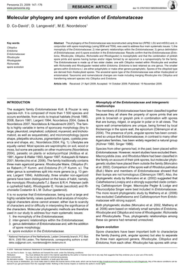 Molecular Phylogeny and Spore Evolution of Entolomataceae