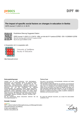 The Impact of Specific Social Factors on Changes in Education in Serbia CEPS Journal 11 (2021) 2, S