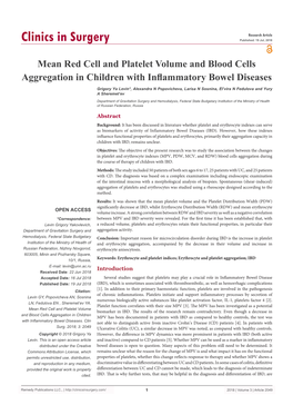 Mean Red Cell and Platelet Volume and Blood Cells Aggregation in Children with Inflammatory Bowel Diseases