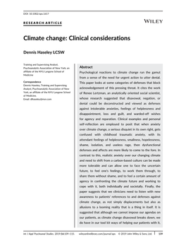 Climate Change: Clinical Considerations