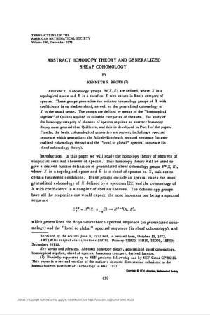 Abstract Homotopy Theory, Generalized Sheaf Cohomology, Homotopical Algebra, Sheaf of Spectra, Homotopy Category, Derived Functor