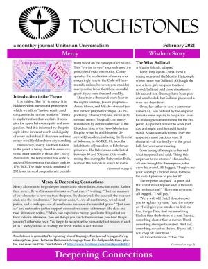 Touchstones a Monthly Journal Unitarian Universalism February 2021 Mercy Wisdom Story