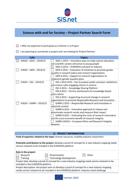 Science with and for Society – Project Partner Search Form