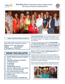 The Bulletin of the Rotary Club of Calgary South 5Th Avenue of Service: Youth Services